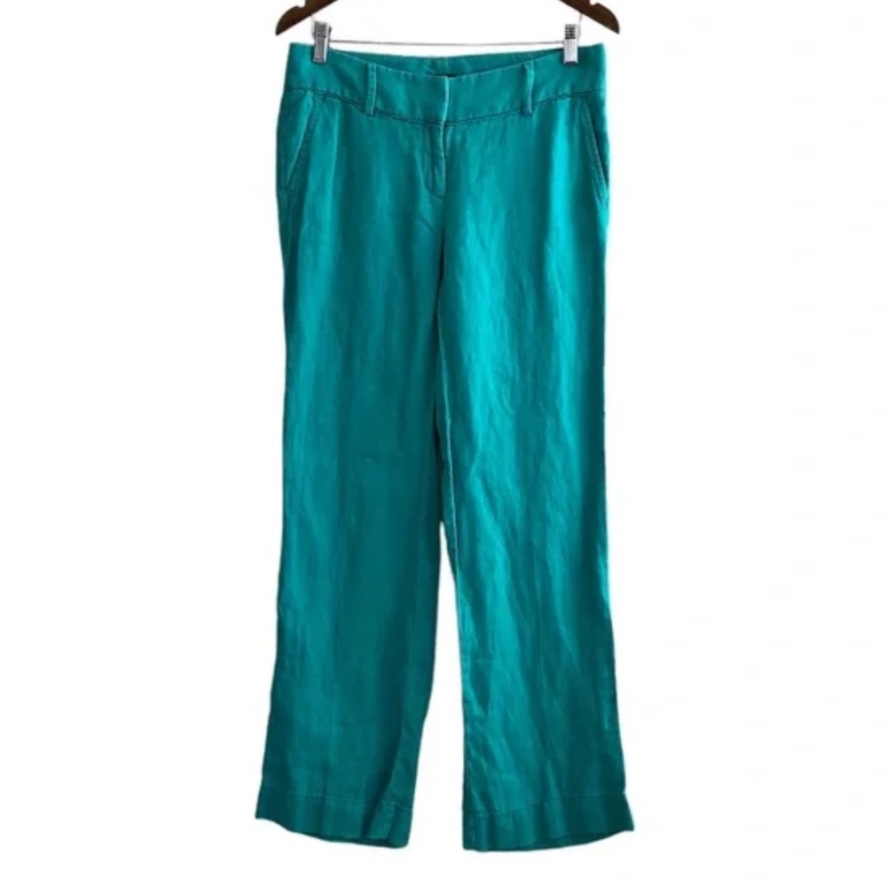 Loft Ann Taylor Marisa 100% Linen Comfy Relaxed Fit Coloured Trousers Pants Teal